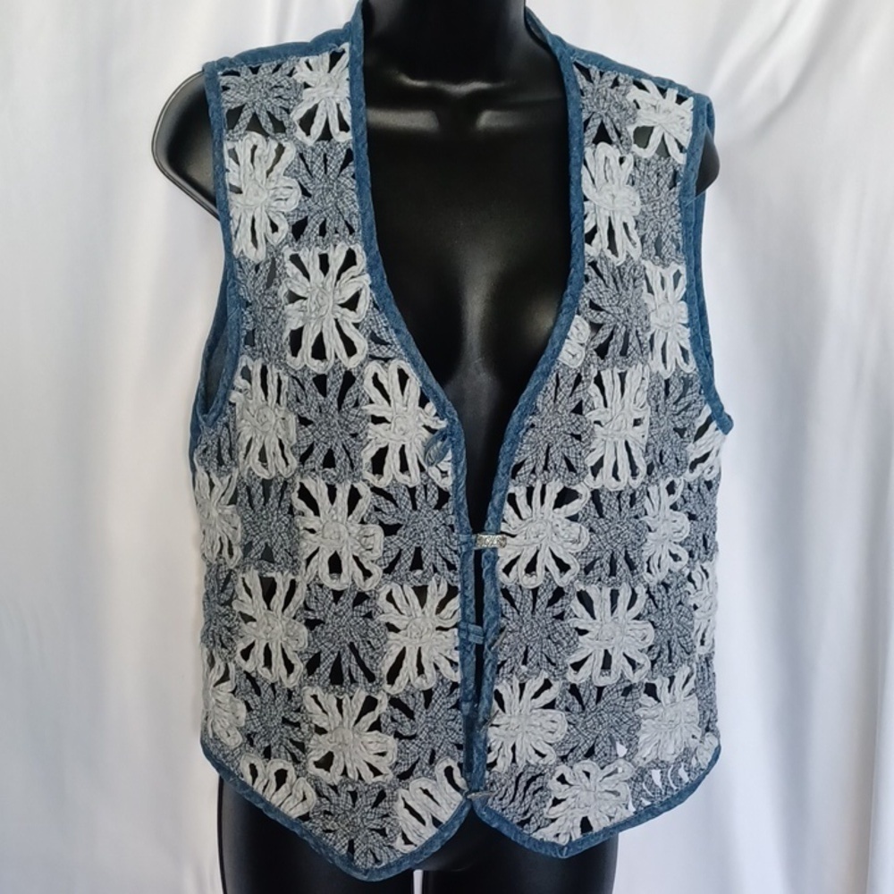 Vintage Keren Hart 2 toned Denim crochet vest